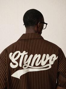 STYNVO Men's Plus Size Striped Short Sleeve Shirt And Shorts Casual Set - Brown - View 4