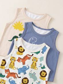 Conjunto de 3 piezas de camisetas sin mangas casuales, simples y cómodas para niños y jóvenes, adecuadas para primavera y verano - Multicolor - Ver 4