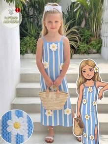 Young Girl Young Girl Young Girl Casual Fashion Knit Cami Dress, Suitable For Summer - Multicolor - View 3