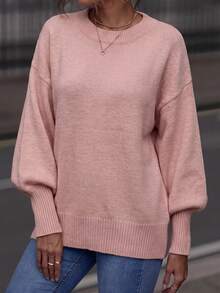 Editum Women's Autumn/Winter New Elegant Casual Round Neck Batwing Sleeve Baby Pink Knit Sweater Suitable For Daily Wear And Outings Travel - Pink - View 7