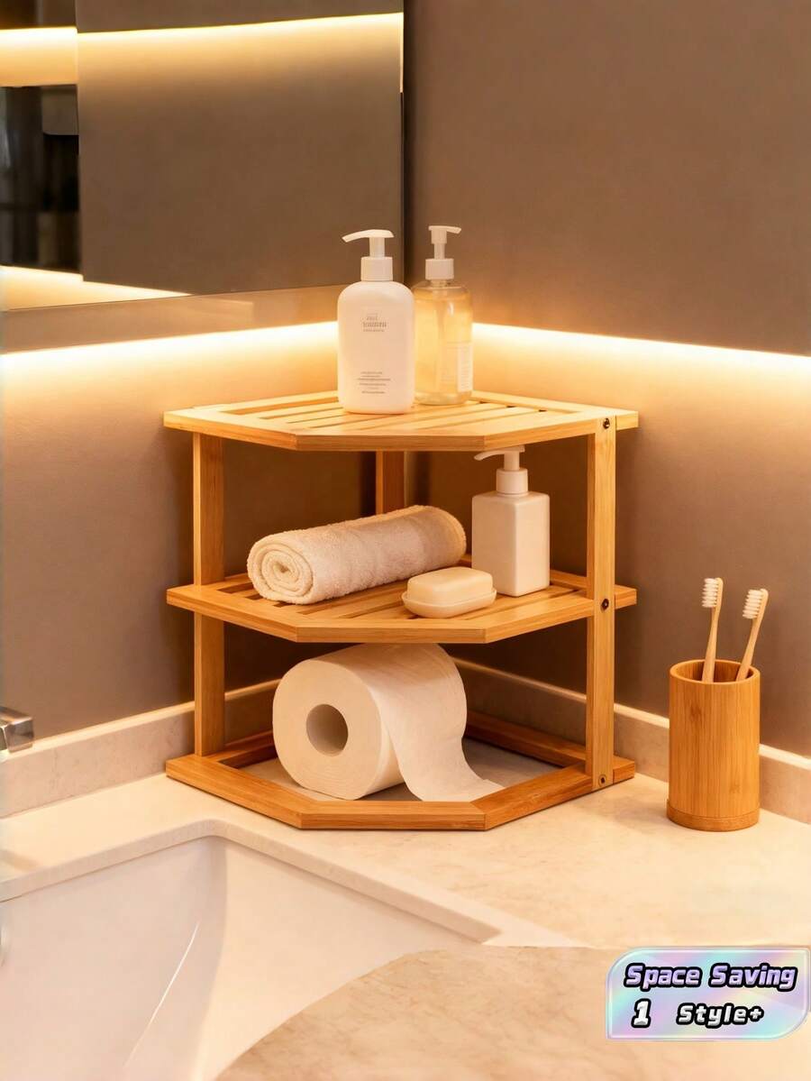 1 PC 3 Tier Corner Shelf Space Saving Sturdy Durable Easy Clean Quick Assembly Multipurpose Storage Rack Organizer For Kitchen Pantry Countertop Cabinet Organization Must Have Home Decor Gift - multicolor - View 1