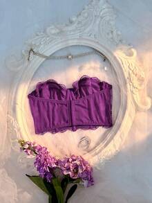 Crystal Vow 1pc Romantic Embroidered Detachable Transparent Strap Underwire Bra - Purple - View 2