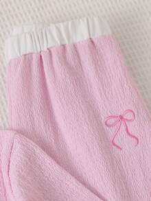 Tween Girls 8-12Y 2Pcs Pink Textured Set, Contrast White Collar V Neck Long Sleeve Top Wi - Baby Pink - View 9