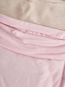 SHEIN Sparklyn ملابس علوية خريفية للفتيات المراهقات بلون موحد، بدون أكتاف، أكمام طويلة، مرنة، ياقة دائرية، جرس، مجعدة، محبوكة - وردي - مشاهدة 4