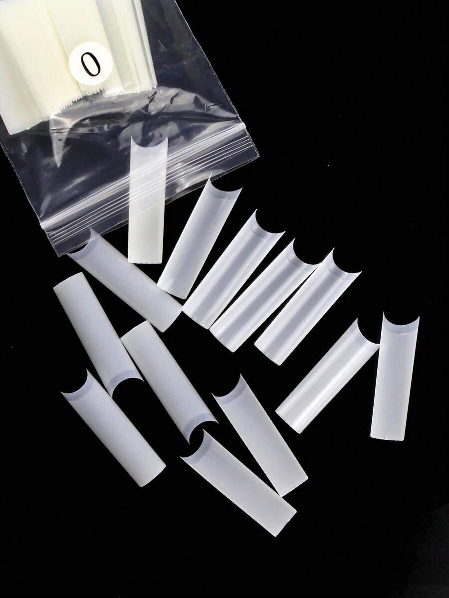 500Pcs Tube Shape Acrylic Resin Press On Self Adhesive Easy Apply DIY Natural Nude Color False Nail Tips Extensions For Home Salon Party Wedding Daily Life Nail Art Supplies - Apricot - View 1