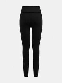 SHEIN Serisse Kids Tween Girl Casual Modest All Black Line Yoga Sports Slim Fit Zip-Up Stand Collar Knit Solid Color Top High Waist Leggings Set Summer - Black - View 11