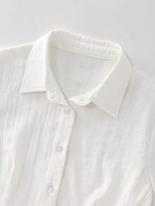 Franclia Minimalist Button-Up Waist-Cinching Short Sleeve Women's Blouse - White - View 9