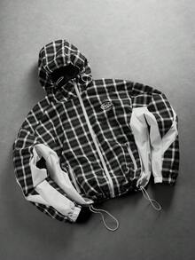 CRAVYNX Men's Casual Plaid Hooded Jacket, Fashion Jacket, Men's Casual Lightweight Jacket - Black - View 3
