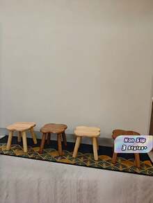 1PC Compact Vintage Solid Wood Clover Shaped Multi Functional Stool Footrest Bench For Sofa Office Entryway Shoe Bench Living Room Coffee Table Reaching Stool Outdoor Picnic Resting Seat Natural Wood Color Durable Sturdy Stable Non Slip Base - Multicolor - View 1