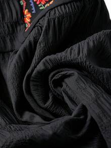 Linhara CURVE 春夏度假休閒通勤優雅大尺碼仿刺繡印花洋裝 - 黑色 - 查看 7