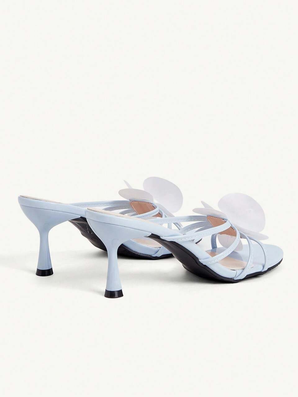 CUCCOO CHICEST Women's Shoes Spring And Summer New Round Toe Blue Patent Leather Gentle Style Elegant Phalaenopsis Decorative Sandals Stiletto With Sandals