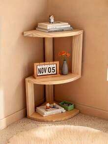 1PC Corner Solid Wood Pine Double Layer Multi Functional Desktop Bookcase Closet Storage Shelf Space Saving Triangular Bracket Natural Color Home Office Decoration Sturdy Wall Mount Easy Assembly Organizer Rack - multicolor - View 2
