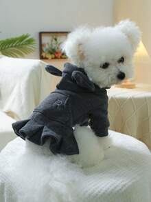 PETSIN 1pc Pet Dark Gray Hooded Pleated Skirt, A Universal Clothing For Cats And Dogs, Suitable For Casual Daily Wear In Spring And Autumn Weather, And For Outdoor Walks - Dark Grey - View 7