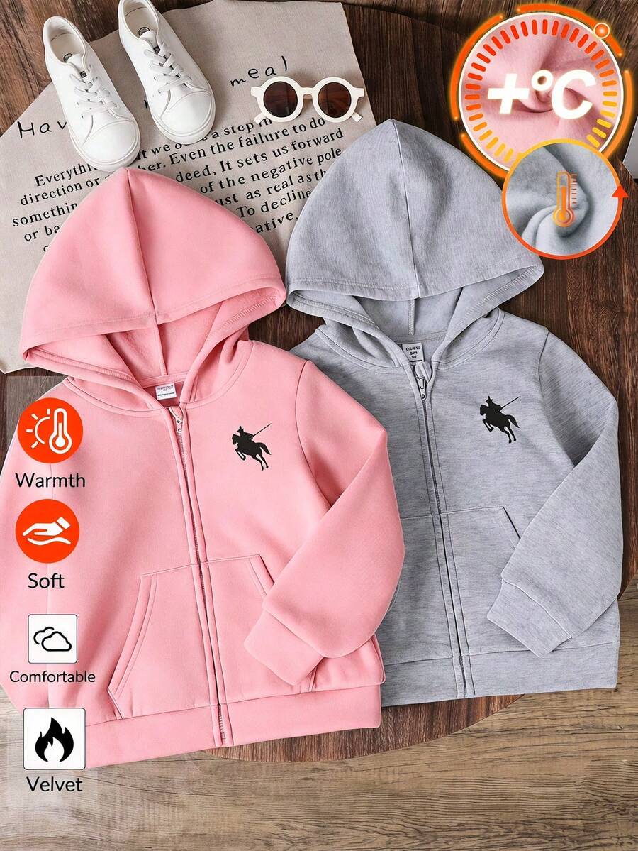 SHEIN 最便宜女童買1送1,2件/組,女童純色連帽寬鬆休閒衛衣,度假風,休閒學院風,適合秋冬,日常休閒穿著,校園穿著,聖誕節,女童冬季服飾,聖誕套裝,派對套裝,日常校園穿著 - 粉色 - 查看 1