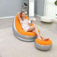 Inflatable Chair With Footstool, Flocked Surface Inflatable Sofa For Adults, Comfortable Inflatable Air Cushion Chair, Waterproof Portable Inflatable Sofa, Inflatable Sofa For Camping - Chair - View 5