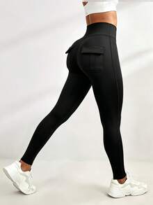 Core Rhythm Women's Solid Color Pocket Design High Waist Sports Pants - Black - View 4