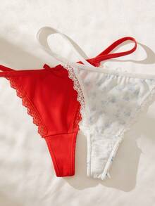SHEIN 女款蕾絲拼接丁字褲 7 件組 - 彩色 - 查看 4
