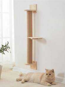 1/3PCS WallMounted CompactSize NaturalWood Durable Sturdy ScratchResistant EasyDIY HempRope Wrapped YellowRope NaturalColor CatScratchingPost WallStand For LivingRoom Bedroom Office CatLover PetOwner HomeDecor Housewarming - Apricot - View 9