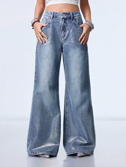 Y2Kool Kadın Günlük Çok Amaçlı Denim Kot Pantolon, Cepli ve Düğmeli