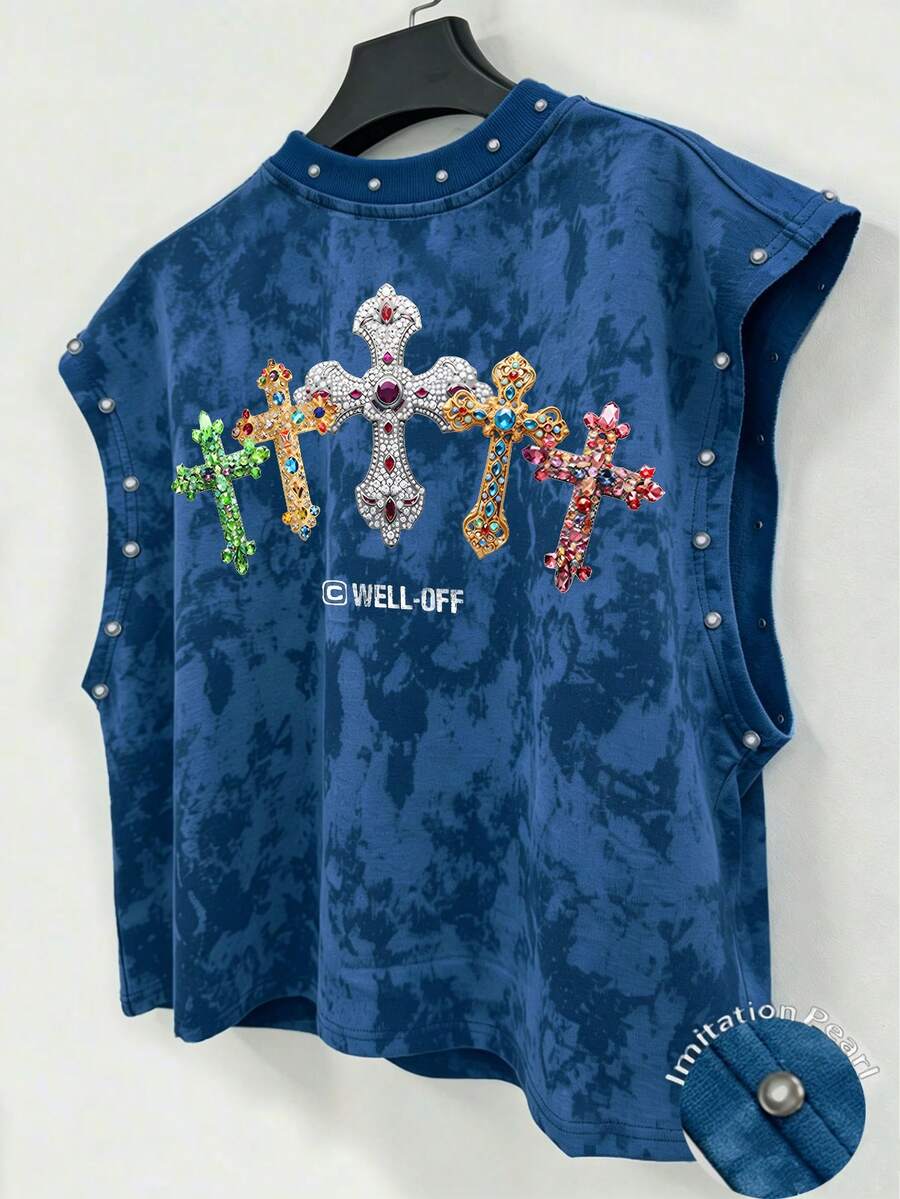 Manfinity EMRG 男士字母十字大雪花泡泡珠圓領休閒背心 - 藍色 - 查看 1