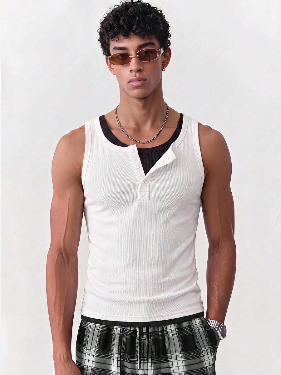 NORVETH Casual Men's Solid Color Everyday Top - White - View 1