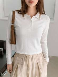 Dazy-Less Camiseta de manga larga de unicolor versátil y casual para primavera/otoño - Blanco - Ver 7