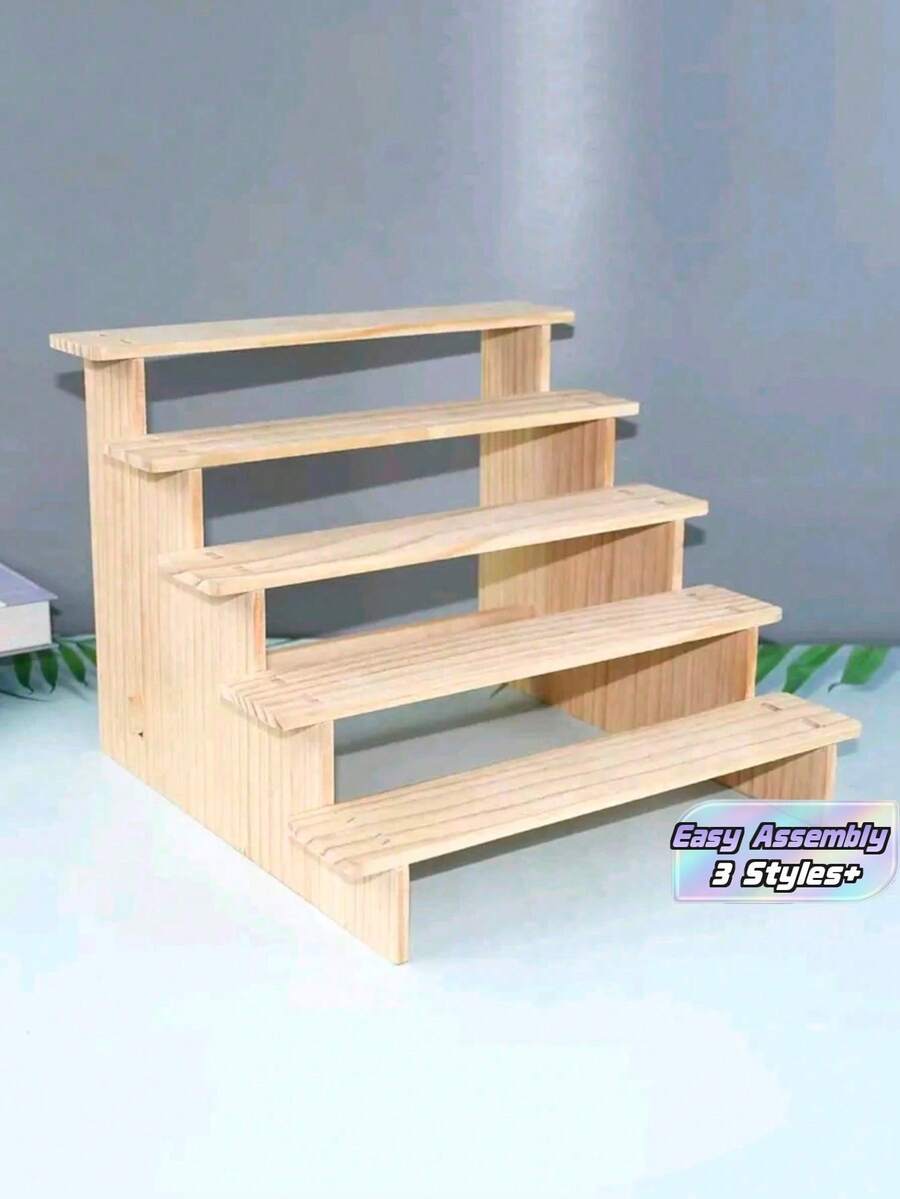 1 Set 3/5layer Wooden Jewelry Display Stand, Multi-Layer Storage Earring & Bracelet Organizer, Multi-Tier Tabletop Retail Display Rack, Kitchen Storage & Decor - Wood Color - View 1