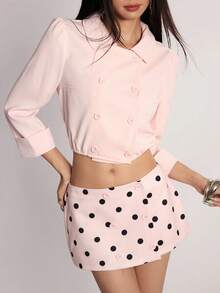 Rina Fox Women's Casual Design Double-Breasted Pink Lightweight Jacket - Pink - View 1