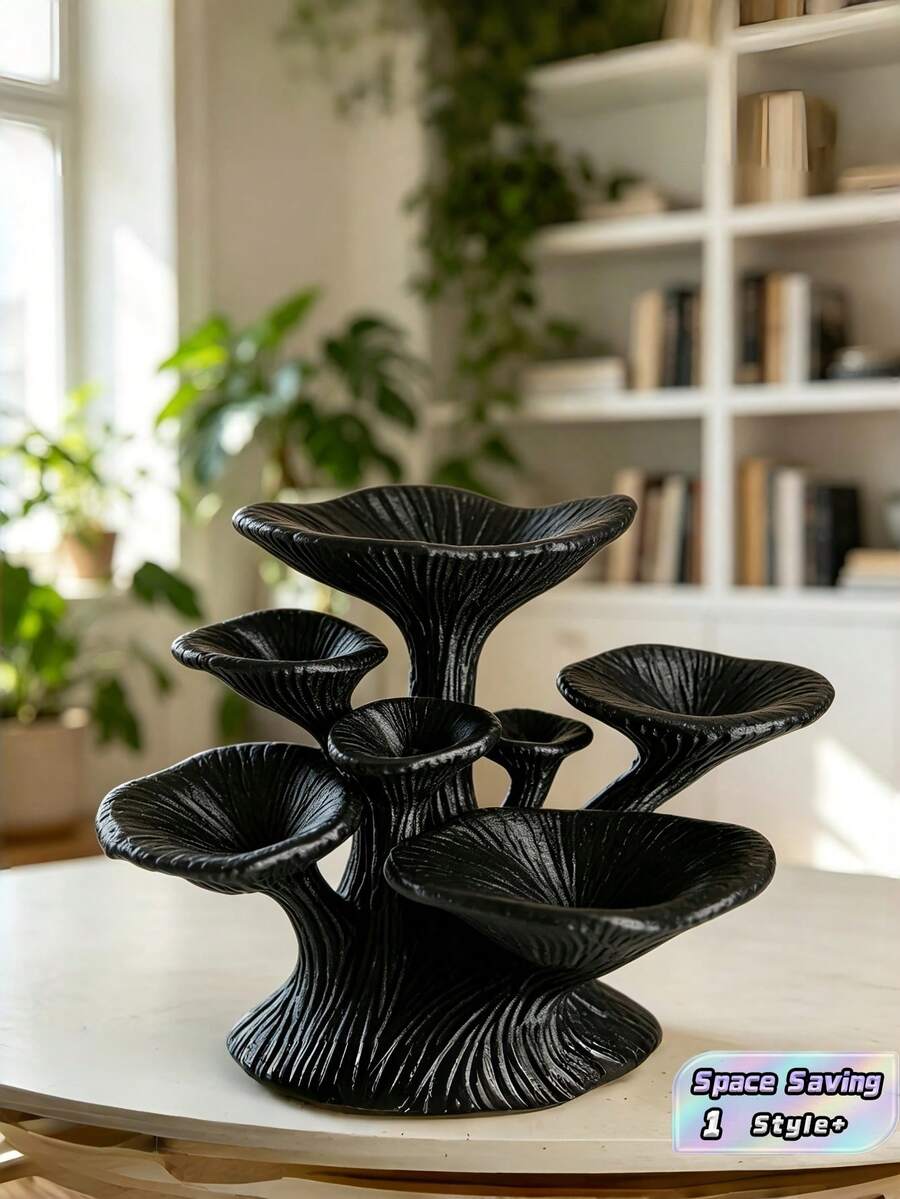 1 pieza Estante con ganchos creativos en forma de hongo, soporte para joyas, organizador artístico para dormitorio, oficina, sala de estar, regalo para San Valentín, Día de la Madre, Día del Padre, boda y hogar - Negro - Ver 1
