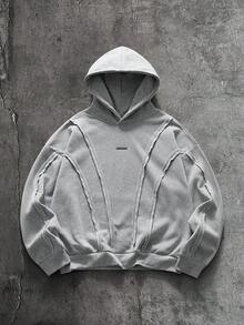 AXEPEAK 美式解構曲面開衩休閒連帽衫 - 灰色 - 查看 1