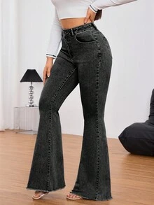 SHEIN Tall 女款休閒純色牛仔褲，簡約時尚，適合日常穿著，高個女性適用 - 黑色 - 查看 5