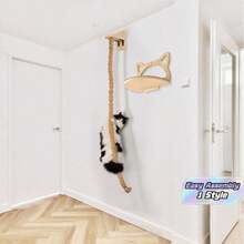 1pc Wall-Mounted Cat Climbing Frame, Cat Wall Shelf With Sisal Rope For Playing, Climbing And Scratching, Wooden Cat Furniture With Installation Tools, Max Load - Ginger - View 1