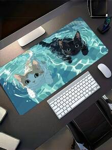 1 Alfombrilla de Ratón Gaming de Tamaño Grande con Escena de Piscina Divertida con Dos Gatitos, Base de Goma Antideslizante y Lavable, Tapete de Escritorio Extragrande para Uso de Oficina, Accesorio de Decoración de Computadora - Multicolor - Ver 3