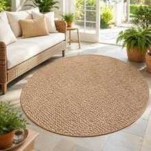 1pc Natural Light Brown Round Woven Texture Mat - Soft Polyester Anti-Slip Backing, Machine Washable, Suitable For Indoor/Outdoor, Living Room, Bedroom, Patio, Modern Home Decor, Spring/Summer Gift, Comfortable Living Room Carpet - Brown - View 2