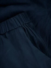 Linhara CURVE 大尺碼女款純棉百慕達短褲，綁帶褲腳開口設計，附口袋，適合日常通勤、休閒、度假及其他場合 - 藏蓝色 - 查看 4