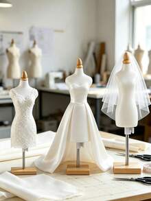 1 Mini Mannequin Sewing Teaching Prop With Square Base For Clothing Display - Beige - View 2