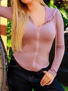 Bela Noronha Drawstring Hooded Zipper Front Cinching Waist Pocketed Long Sleeve Sweatshirt For Spring/Summer Jacket Casual - Dusty Purple - View 5