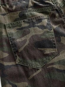 ROMWE MEN Jeans de mezclilla de camuflaje holgados para hombre con cordón - Verde militar - Ver 5