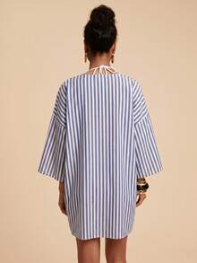 Travachic 女款條紋落肩休閒和服式罩衫 - 彩色 - 查看 2