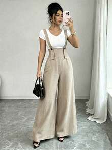 Selianne Women's Fashion Solid Color Button Pocket Loose Fit Jumpsuit - Khaki - View 7