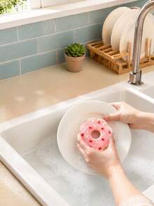 Zazumi 4Pcs/8Pcs Donut Shaped Dish Washing Sponge, Soft Porous Foam With Round Ring Silhouette, Rich Foam Generating, Water Absorbent And Fast Drying Surface Cleaner, Kitchen Scrub Pad For Tableware Pot Pan Daily Cleaning Tasks - multicolor - View 9