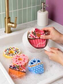 Zazumi 4Pcs/8Pcs Donut Shaped Dish Washing Sponge, Soft Porous Foam With Round Ring Silhouette, Rich Foam Generating, Water Absorbent And Fast Drying Surface Cleaner, Kitchen Scrub Pad For Tableware Pot Pan Daily Cleaning Tasks - multicolor - View 8