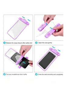 1pc Universal Waterproof Phone Pouch, Waterproof Phone Case, Compatible With IPhone 14/13/12/11 Pro Max/XS Plus, Fits Galaxy S22/S23 (Up To 7.0 Inches), 3D Dry Phone Bag - Purple - View 7