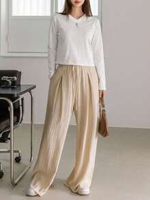 Dazy-Less Spring/Autumn Casual Versatile Solid Color Long Sleeve T-Shirt - White - View 4