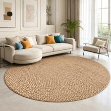 1pc Natural Light Brown Round Woven Texture Mat - Soft Polyester Anti-Slip Backing, Machine Washable, Suitable For Indoor/Outdoor, Living Room, Bedroom, Patio, Modern Home Decor, Spring/Summer Gift, Comfortable Living Room Carpet - Brown - View 3