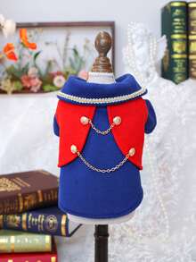 PETSIN 1pc Royal Prince Pet Dress, Cat And Dog Universal Dress, Suitable For Wedding Companion Dress, Christmas Party Retro Noble Style Pet Photo - sapphire blue red - View 5