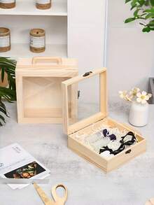 1pc Wooden Gift Box Creative Wedding Favor Storage Container With Handle Durable Portable Kraft Keepsake Organizer For Party Favor Jewelry Candy Decor Bridal Shower Engagement Anniversary Celebration - multicolor - View 3