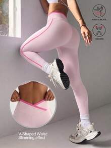 Eassivo Eassivo Women's Sports Leggings, Pink, Tight Fit, 9/10 Length, Criss-Cross Waistband, Color Block Design, For Daily Casual, Running, Yoga, Gym, Tennis, Golf - Pink - View 2