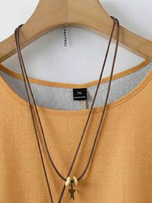 Rusticease Vestido elegante de vacaciones con cuello redondo, bolsillos y estampado geométrico para tallas grandes - Amarillo - Ver 3
