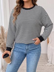 Vionelle Plus Size Women French Casual Elegant Crew Neck Long Sleeve Sweatshirt Fall - Black - View 3